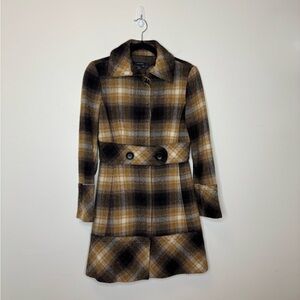 Zara Plaid Wool Blend Coat with Belt Size S